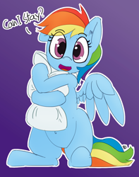 Size: 1280x1628 | Tagged: safe, artist:pabbley, color edit, edit, imported from derpibooru, rainbow dash, pony, bronybait, colored, cute, dashabetes, dialogue, female, hug, pillow, purple background, simple background, solo, talking to viewer