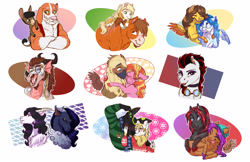 Size: 5100x3300 | Tagged: safe, artist:earthsong9405, imported from derpibooru, oc, oc only, oc:arvid ii, oc:magnolia rose, diamond dog, draconequus, griffon, pony, commission, diamond dog oc, draconequus oc, female, floating wings, goggles, griffon oc, looking at you, male, mare, smiling, stallion