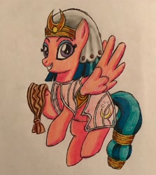 Size: 2302x2580 | Tagged: safe, artist:bozzerkazooers, imported from derpibooru, somnambula, pegasus, pony, blindfold, clothes, female, looking at you, mare, solo, traditional art