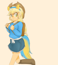 Size: 1340x1500 | Tagged: safe, artist:sagwamat, imported from derpibooru, applejack, equestria girls, backpack, clothes, cute, female, jackabetes, pony ears, solo, wondercolts