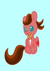 Size: 362x512 | Tagged: safe, artist:riofluttershy, imported from derpibooru, oc, oc only, oc:crimsonwing, pegasus, pony, blue background, cookie, food, simple background, solo