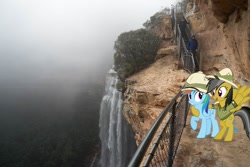 Size: 1024x683 | Tagged: safe, artist:didgereethebrony, imported from derpibooru, daring do, rainbow dash, australia, blue mountains, cliff, cliff walk, mlp in australia, wentworth falls