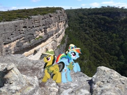 Size: 1000x747 | Tagged: safe, artist:didgereethebrony, imported from derpibooru, daring do, rainbow dash, australia, blue mountains, cliff, kanangra boyd national park, mlp in australia, plateau