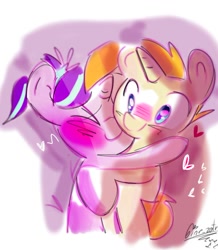Size: 600x689 | Tagged: safe, artist:takshive, imported from derpibooru, starlight glimmer, sunburst, unicorn, blushing, colt sunburst, eyes closed, female, filly, filly starlight glimmer, happy, heart, hug, male, nuzzling, shipping, smiling, starburst, straight, younger