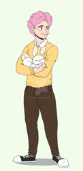 Size: 1024x2099 | Tagged: safe, artist:nolycs, imported from derpibooru, angel bunny, fluttershy, human, butterscotch, converse, humanized, male, rule 63, shoes, solo, watermark