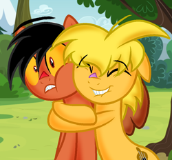 Size: 844x782 | Tagged: safe, artist:doraeartdreams-aspy, imported from derpibooru, pony, angry beavers, base used, bear hug, big hug, daggett doofus beaver, hug, nickelodeon, norbert beaver, norbert foster beaver, ponified