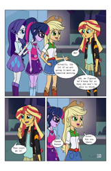 Size: 2650x4096 | Tagged: safe, artist:verumteednp, deleted from derpibooru, imported from derpibooru, applejack, rarity, sci-twi, sunset shimmer, twilight sparkle, comic:sparkling shimmer, equestria girls, bag, clothes, comic, cowboy hat, crying, cutie mark on clothes, denim skirt, geode of empathy, geode of shielding, geode of super strength, geode of telekinesis, glasses, hat, heartwarming, looking at each other, magical geodes, mirror, ponytail, skirt, stetson
