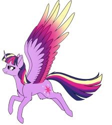 Size: 1415x1577 | Tagged: safe, artist:mynder, imported from derpibooru, twilight sparkle, alicorn, colored wings, colored wingtips, female, flying, happy, mare, rainbow power, simple background, solo, spread wings, transparent background, twilight sparkle (alicorn), wings