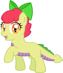 Size: 1104x1277 | Tagged: safe, artist:ludiculouspegasus, imported from derpibooru, oc, oc only, oc:apple spice, dracony, hybrid, blank flank, fangs, female, interspecies, interspecies offspring, male, next generation, offspring, parent:apple bloom, parent:spike, parents:spikebloom, scales, simple background, smiling, spikes, transparent background