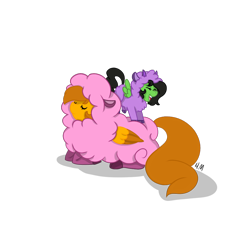 Size: 1000x1000 | Tagged: safe, artist:chelseawest, imported from derpibooru, oc, oc only, oc:colour paint, oc:painted petal, pegasus, pony, animal costume, clothes, costume, female, filly, mare, prone, sheep costume, simple background, transparent background