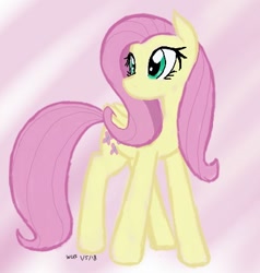 Size: 410x430 | Tagged: safe, artist:astevenamedwolf, imported from derpibooru, fluttershy, pegasus, pony, female, folded wings, head turn, looking away, solo, standing, turned head, wings