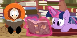Size: 1268x629 | Tagged: safe, artist:porygon2z, imported from derpibooru, twilight sparkle, alicorn, book, crossover, kenny mccormick, reading, south park, twilight sparkle (alicorn)