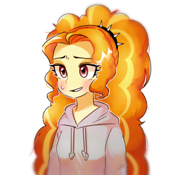 Size: 500x500 | Tagged: safe, artist:dilandau203, imported from derpibooru, adagio dazzle, human, equestria girls, blushing, bust, clothes, cute, female, grin, hoodie, humanized, long hair, nervous, simple background, smiling, solo, sweat, sweatdrop, white background