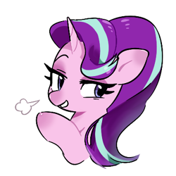 Size: 400x400 | Tagged: safe, artist:dilandau203, imported from derpibooru, starlight glimmer, pony, unicorn, bust, female, mare, portrait, raised hoof, simple background, smug, snorting, solo, white background