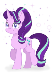 Size: 848x1200 | Tagged: safe, artist:chautung, imported from derpibooru, starlight glimmer, pony, unicorn, female, mare, raised hoof, smiling, solo