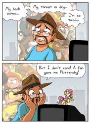 Size: 600x817 | Tagged: safe, artist:tompreston, imported from derpibooru, fluttershy, human, andrew dobson, brony, computer, dobson, speech bubble, thought bubble, tom preston, toy