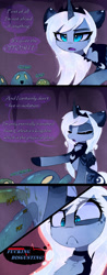 Size: 1311x3329 | Tagged: safe, artist:magnaluna, imported from derpibooru, princess luna, alicorn, pony, :<, alternate design, alternate hairstyle, alternate universe, colored wings, comic, dialogue, eyes closed, female, mare, meme, open mouth, sitting, triggered, tumblr, vulgar