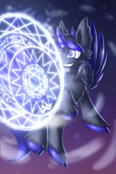 Size: 1500x2250 | Tagged: safe, artist:shad0w-galaxy, imported from derpibooru, oc, oc only, alicorn, pony, alicorn oc, commission, flying, magic, magic circle, solo