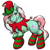 Size: 200x200 | Tagged: source needed, safe, artist:clemikou, imported from derpibooru, minty, earth pony, pony, clothes, female, g3, gif, hat, jingle bells, looking at you, non-animated gif, picture for breezies, simple background, socks, solo, striped socks, white background