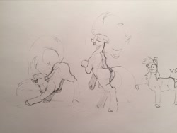 Size: 1280x960 | Tagged: safe, artist:greyscaleart, imported from derpibooru, pony, bipedal, butt, dancing, faic, plot, sketch, traditional art