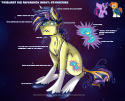 Size: 3200x2600 | Tagged: safe, artist:downpourpony, imported from derpibooru, twilight sparkle, oc, oc only, oc:starscribe, alicorn, pony, offspring, parent:sunburst, parent:twilight sparkle, parents:twiburst, reference sheet, twilight sparkle (alicorn)