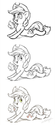 Size: 800x1800 | Tagged: safe, artist:assasinmonkey, imported from derpibooru, applejack, earth pony, pony, backbend, cowboy hat, female, hat, looking at you, mare, simple background, stretching, white background, wip