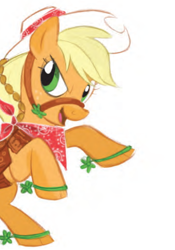 Size: 370x530 | Tagged: safe, artist:lauren faust, imported from derpibooru, applejack, earth pony, pony, bridle, clothes, concept art, female, mare, rearing, simple background, solo, spurs, tack, white background