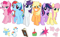 Size: 1022x628 | Tagged: safe, artist:dubsteppegasister, imported from derpibooru, applejack, fluttershy, pinkie pie, rainbow dash, rarity, twilight sparkle, alternate cutie mark, alternate design, alternate hairstyle, alternate universe, cutie mark, earth pony fluttershy, mane six, race swap, simple background, transparent background