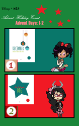 Size: 724x1152 | Tagged: safe, artist:obeliskgirljohanny, imported from derpibooru, oc, oc only, oc:seraphim cyanne, oc:strawberry rose, human, vampire, advent calendar, bite mark, christmas, clothes, disney, disney fashion, glasses, hand on hip, holiday, horns, humanized, lidded eyes, makeup, meme, mickey ears, shopping bag, shopping bags