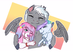 Size: 4452x3192 | Tagged: safe, artist:earthsong9405, imported from derpibooru, oc, oc only, dog, pegasus, pony, commission, female, filly, floating wings, hug, side hug, simple background, unshorn fetlocks, white background