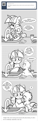 Size: 735x2349 | Tagged: safe, artist:mamatwilightsparkle, imported from derpibooru, spike, twilight sparkle, dragon, tumblr:mama twilight sparkle, ask, baby, baby spike, comic, diaper, female, filly, filly twilight sparkle, grayscale, mama twilight, monochrome, potty training, tumblr, younger