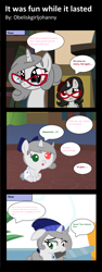 Size: 1152x3056 | Tagged: safe, artist:obeliskgirljohanny, imported from derpibooru, oc, oc only, oc:ivory steele, oc:opal, oc:seraphim cyanne, pony, unicorn, base used, comic, female, filly, flashback, floppy ears, foal, glasses, hat, heterochromia, kitchen knife, knife, mother, pigtails, speech bubble, timon