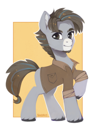 Size: 1800x2400 | Tagged: safe, artist:share dast, imported from derpibooru, oc, oc only, earth pony, pony, beard, clothes, facial hair, male, raised hoof, solo, stallion