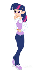 Size: 2008x4096 | Tagged: safe, artist:verumteednp, deleted from derpibooru, imported from derpibooru, twilight sparkle, human, absurd resolution, clothes, humanized, pants, shirt, shoes, simple background, solo, transparent background