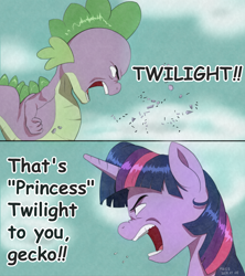 Size: 1000x1125 | Tagged: safe, artist:fromamida, imported from derpibooru, spike, twilight sparkle, alicorn, dragon, akira, crossover, dialogue, kaneda shotaro, open mouth, tetsuo shima, twilight sparkle (alicorn)