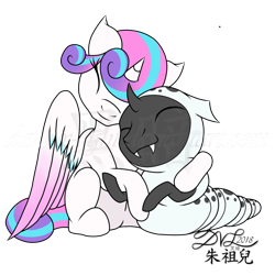 Size: 1024x1024 | Tagged: safe, artist:dark-x-light, imported from derpibooru, princess flurry heart, thorax, changeling, changeling larva, age regression, female, flurrax, male, shipping, simple background, straight, transparent background, watermark, younger