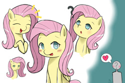 Size: 1500x1000 | Tagged: safe, artist:zoxriver503, imported from derpibooru, fluttershy, oc, oc:anon, confused, cute, heart, laughing, pictogram, question mark, shyabetes