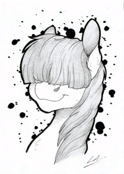 Size: 1762x2480 | Tagged: safe, artist:lupiarts, imported from derpibooru, oc, oc only, oc:neigh sayer, pony, bust, hair over eyes, portrait, solo, traditional art