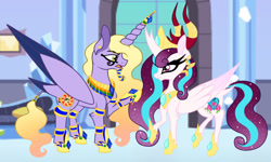 Size: 960x576 | Tagged: safe, artist:owocrystalcatowo, imported from derpibooru, oc, oc only, oc:abubakar, oc:rose heart, alicorn, changepony, pony, female, interspecies offspring, male, offspring, parent:princess flurry heart, parent:thorax, parents:flurrax, stallion