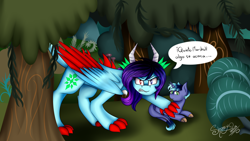 Size: 2500x1408 | Tagged: safe, artist:shamy-crist, imported from derpibooru, oc, oc only, oc:marshall, oc:sunny crist, dracony, hybrid, angry, claws, duo, female, forest, heterochromia, male, spanish