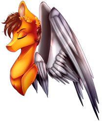 Size: 1191x1425 | Tagged: safe, artist:symphstudio, artist:xxmissteaxx, imported from derpibooru, oc, oc only, oc:aero, pegasus, pony, amputee, artificial wings, augmented, bust, eyes closed, male, mechanical wing, metal wing, portrait, prosthetic limb, prosthetic wing, prosthetics, solo, stallion, wings