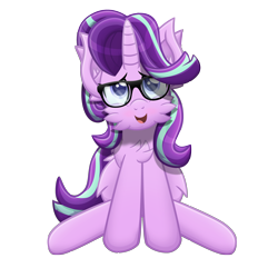 Size: 4000x4000 | Tagged: safe, artist:sol-r, imported from derpibooru, starlight glimmer, pony, unicorn, cheek fluff, chest fluff, female, fluffy, glasses, simple background, sitting, solo, transparent background