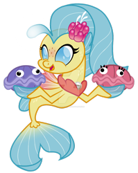 Size: 1024x1285 | Tagged: safe, artist:magpie-pony, imported from derpibooru, princess skystar, shelldon, shelly, seapony (g4), my little pony: the movie, baby, cute, simple background, skyabetes, transparent background, watermark, younger