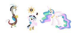 Size: 2220x1096 | Tagged: safe, artist:ribbon-creepy, imported from derpibooru, discord, princess celestia, hybrid, dislestia, family, female, interspecies offspring, male, offspring, parent:discord, parent:princess celestia, parents:dislestia, shipping, straight