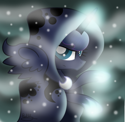 Size: 2400x2328 | Tagged: safe, artist:bubbly-storm, imported from derpibooru, princess luna, cape, clothes, female, glowing horn, rearing, solo