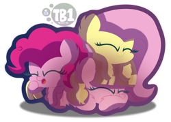 Size: 2750x1964 | Tagged: safe, artist:bubbly-storm, imported from derpibooru, fluttershy, pinkie pie, oc, andrea libman, simple background, sleeping, transparent background