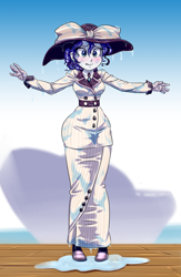 Size: 588x900 | Tagged: safe, artist:pia-sama, imported from derpibooru, rarity, equestria girls, ppov, blushing, boots, clothes, commission, costume, crossover, dress, female, raristocrat, rose dewitt bukater, shoes, solo, titanic, wet, wet clothes, wide hips