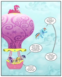 Size: 1250x1550 | Tagged: safe, artist:leffenkitty, imported from derpibooru, applejack, fluttershy, pinkie pie, rainbow dash, rarity, twilight sparkle, pony, comic:prospect of tranquility, comic, hot air balloon, mane six, twinkling balloon