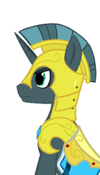 Size: 1500x2600 | Tagged: safe, artist:toastytop, imported from derpibooru, oc, oc only, oc:idol hooves, unicorn, fanfic:the changeling of the guard, armor, disguise, disguised changeling, fanfic, fanfic art, royal guard, simple background, solo, white background