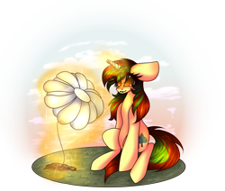 Size: 3000x2544 | Tagged: safe, artist:harlyoron, imported from derpibooru, oc, oc only, oc:northern spring, unicorn, abstract background, big ears, female, flower, glowing horn, lip bite, magic, magic glow, simple background, transparent background, ych result